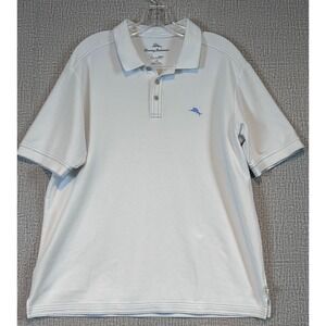 Tommy Bahama Supima Cotton Polo Shirt Mens Large Grey Short Sleeve Marlin Logo